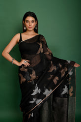 PURE LINEN ALLOVER BIRD JAMDANI SAREE